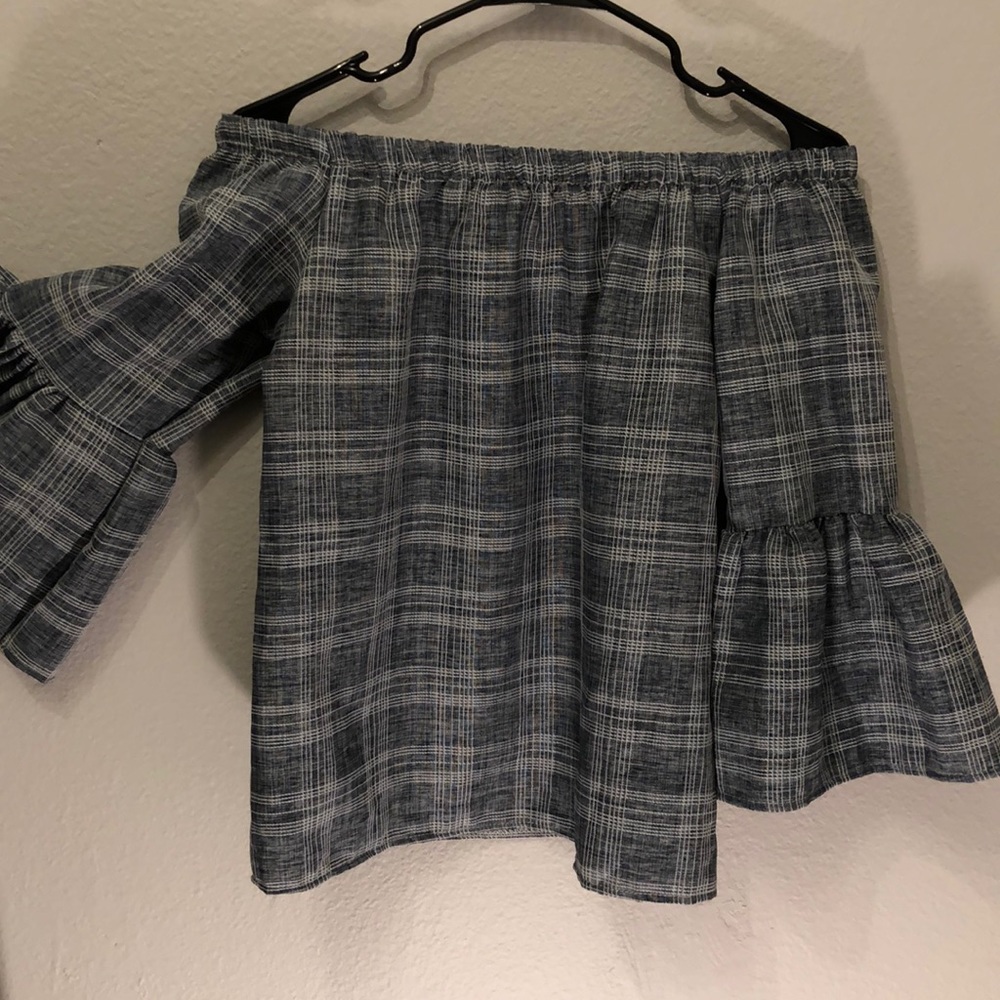 Off the Shoulder Cross Hatch Shirt